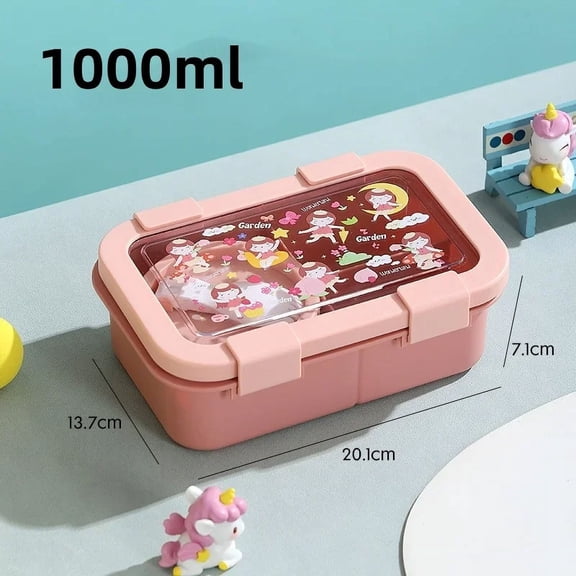 1000/1350ml Cartoon Lunch Box with Soup Bowl Bento Box Buckle Design Sealed and Leak-proof Portable Food Storage Container