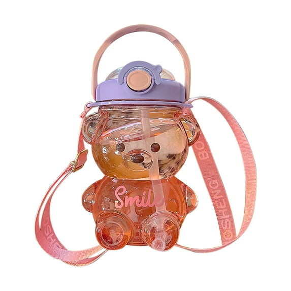 1000/1400ml Bear Water Bottle With Straw Kawaii Plastic Jug For Water Juice Milk Tea Bubble Portable Gym BPA Free