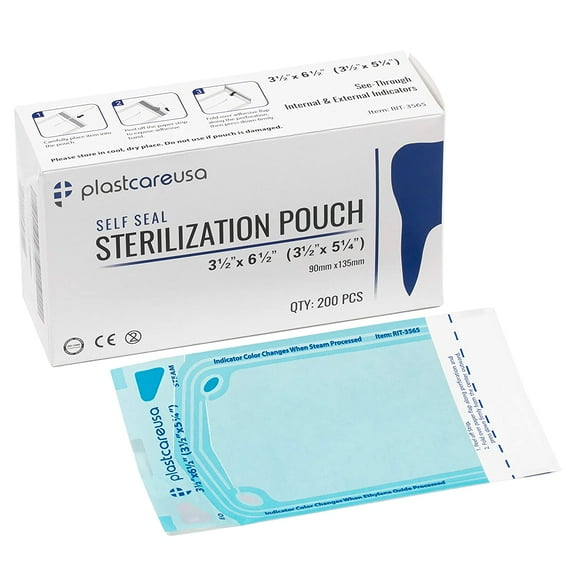 1000 3.5 Inch x 5.25 Inch Self Sealing Sterilization Autoclave Bags Pouch, Paper Blue Film, 5 Boxes of 200 Pouches