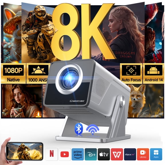 [1000 ANSI & Auto Focus] Magcubic 8K/4K Support 1080P Native Full HD Projector, Smart Home Theatre Support WiFi6 & BT 5.4, Android 14 Pre-Installed APPs, X7