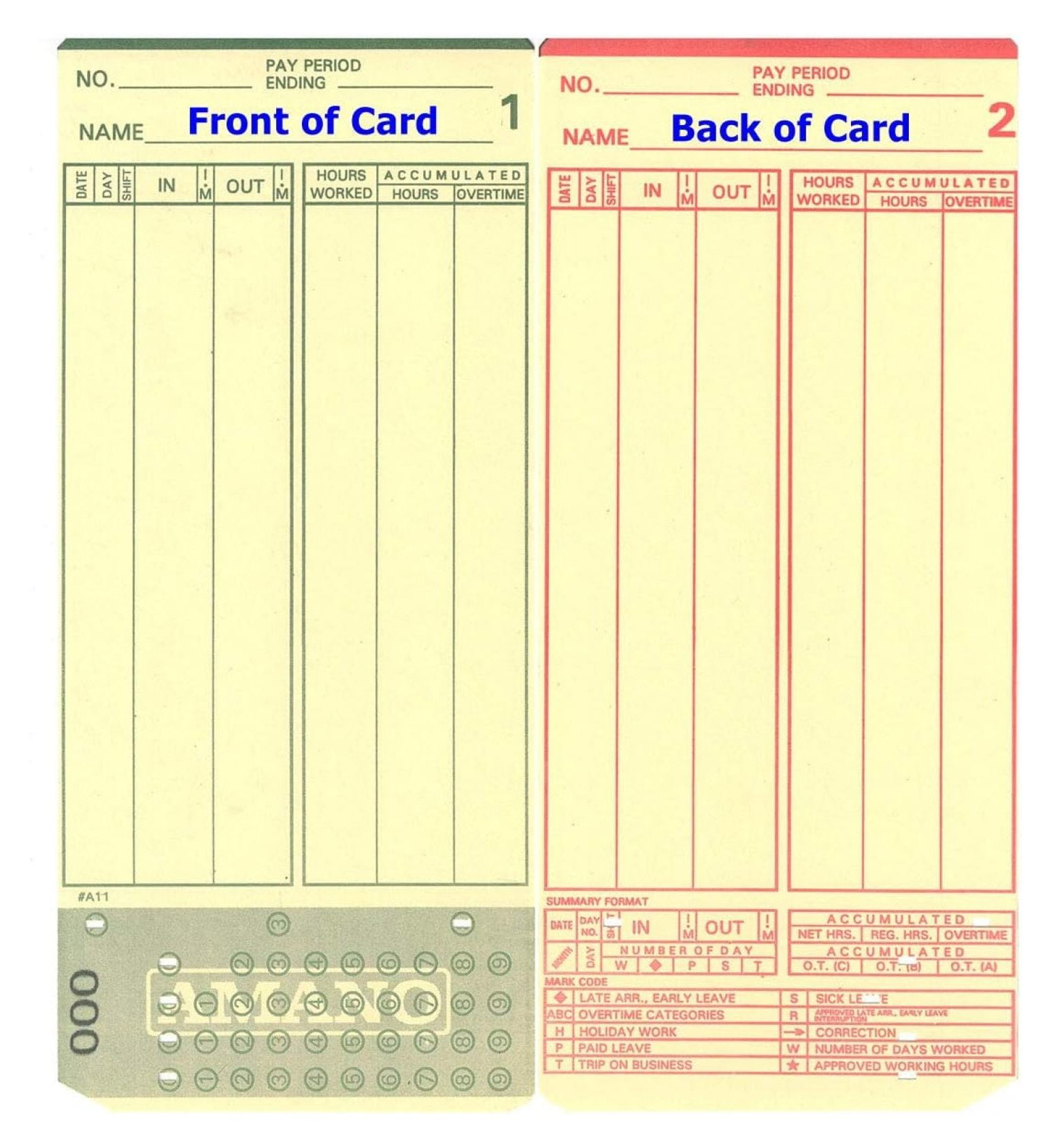 Time 8000 (1000) Amano MJR-7000 and MJR-8000 Time Clock Cards, 000-099 Number ...