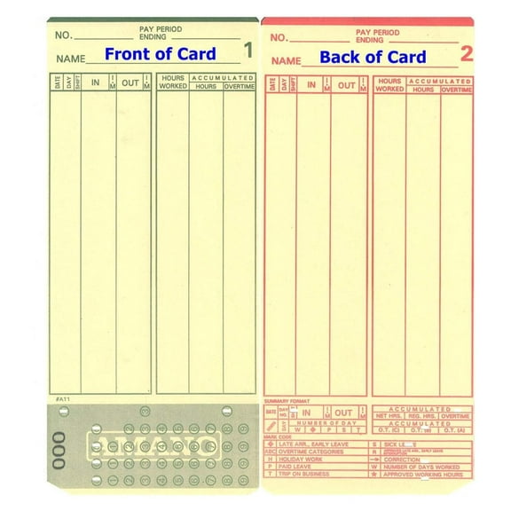 (1000) Amano MJR-7000 and MJR-8000 Time Clock Cards, 000-099 Number Series