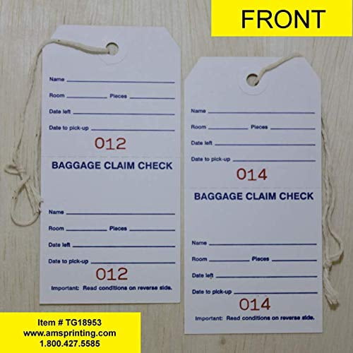 1000 Baggage Claim Check Tags. Durable White Cardstock with Red ...