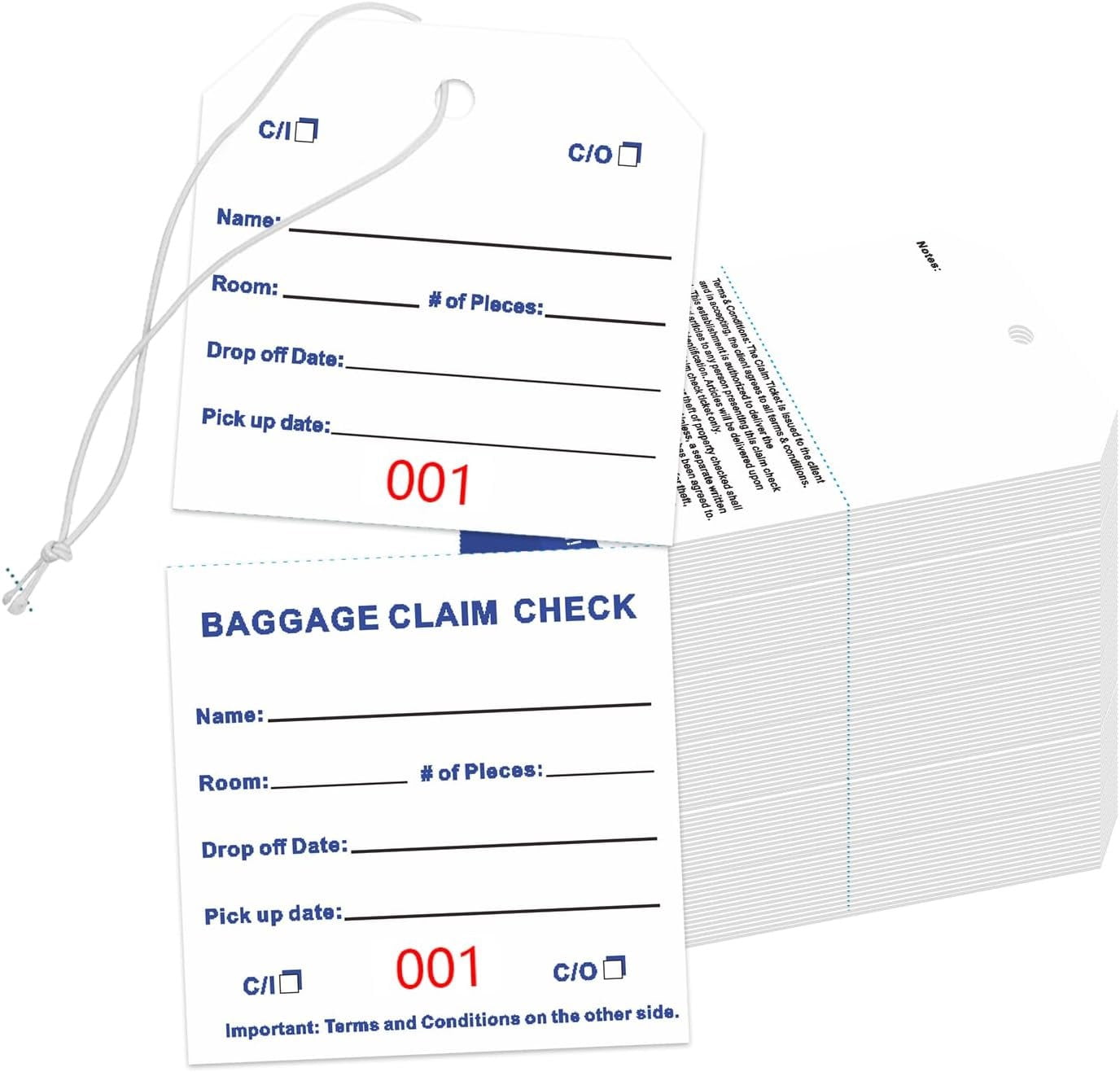 1000 Baggage Claim Check Tags with Transfer Tape on , 4 3/4 x 2 3/8 ...