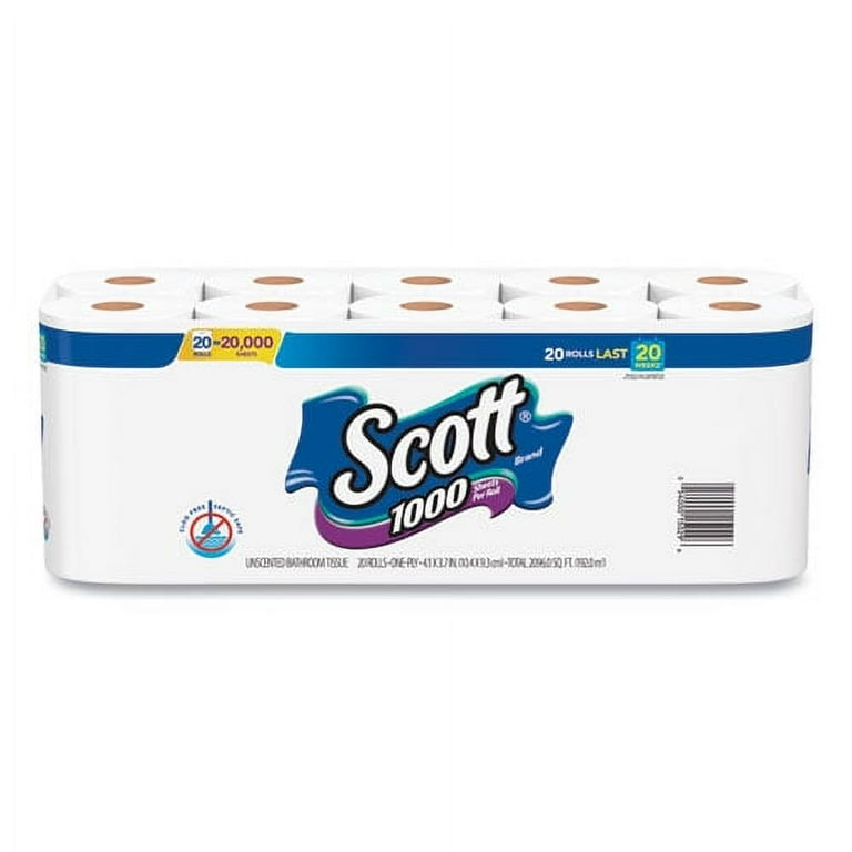 1000 Bathroom Tissue, Septic Safe, 1-Ply, White, 1,000 Sheet/Roll, 20/Pack 1000 Bathroom Tissue, Septic Safe, 1-Ply, White, 1,000 Sheet/Roll, 20/Pack