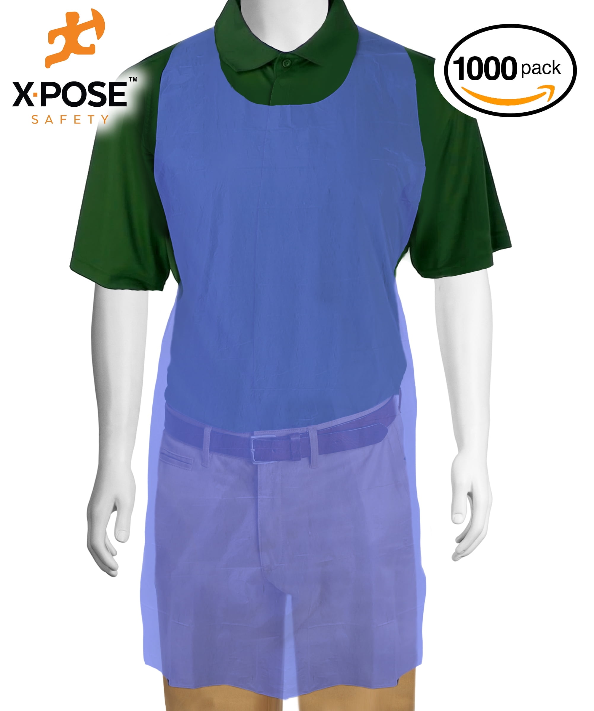 1000 Blue Plastic Disposable Aprons For Cooking, Painting and More - Individually Packaged - Durable 1 mil Waterproof Polyethylene - 24" x 48" - by Xpose Safety