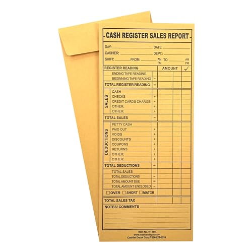 1000 Cashier Depot RT550 Cash Register Sales Report Envelope, 4 1/8" x 9 1/2", Gum Flap, 24lb. Brown Kraft (1000)