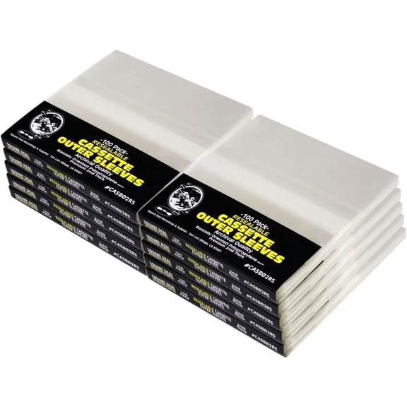(1000) Cassette Sleeves - RESEALABLE Premium 2mil Thick - Archival Quality, Crystal Clear - Holds 1 Standard Cassette - #CASB02RS