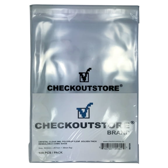 (1000) CheckOutStore Crystal Clear Golden Age Comic Book Bags (Resealable Flap / Thick)