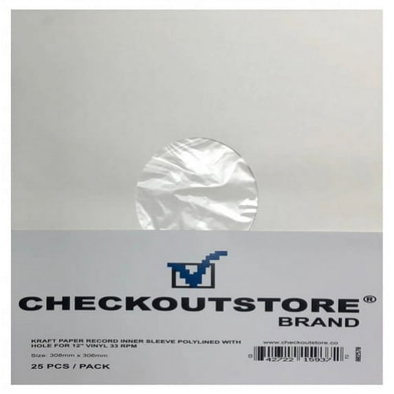 (1000) CheckOutStore Paper Record Inner Sleeves With Hole for 12" LP Vinyl 33 RPM Records (White Kraft)