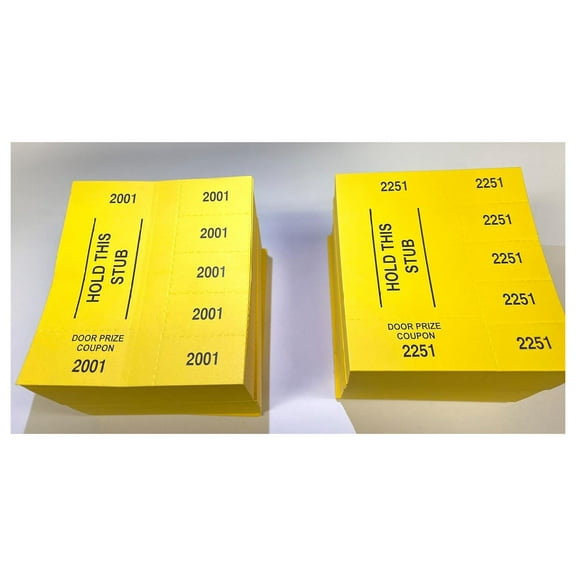 1000 Chinese Auction Tickets - Tricky Tray Raffle Cards - 5 Numbers per Sheet - Bright Yellow - Made in USA - Penny Sale Supplies