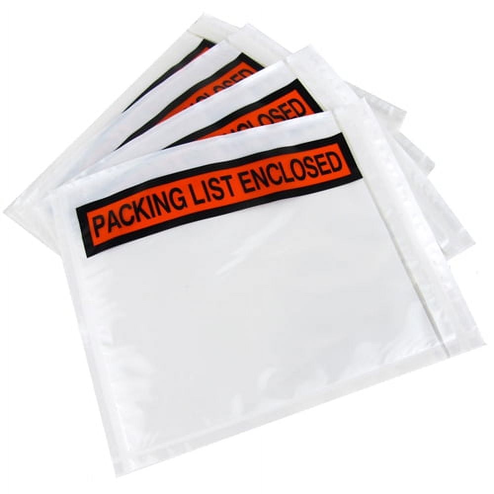 1000 Clear Packing List Enclosed Invoice Envelopes 4.5" x 5.5" Self