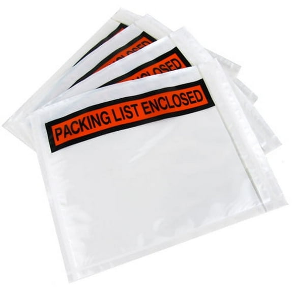 1000 - Clear Packing List Enclosed Invoice Envelopes 4.5" x 5.5" Self Adhesive