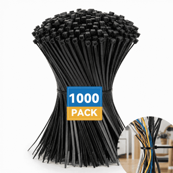 1000-Count 12 Inch Black Cable Ties, Heavy-Duty Nylon Zip Ties for Indoor/Outdoor Use, Weather-Resistant Wire Organizer for Home, Garden & Holiday Decor