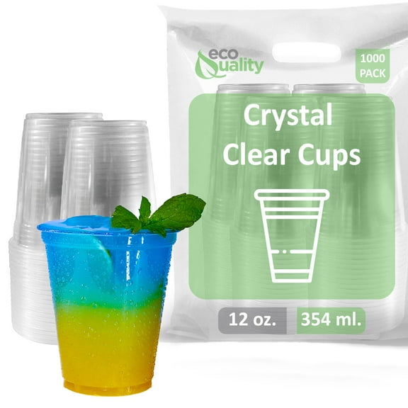 [1000 Count] 12 oz Clear Plastic Disposable Pet Cups | Crystal Clear PET Cup | Cold Smoothie | Iced Coffee Go Cups | Ideal for Coffee, Parfait, Juice, Soda, Cocktail, Party Cups (12OZ, 1000 Count)