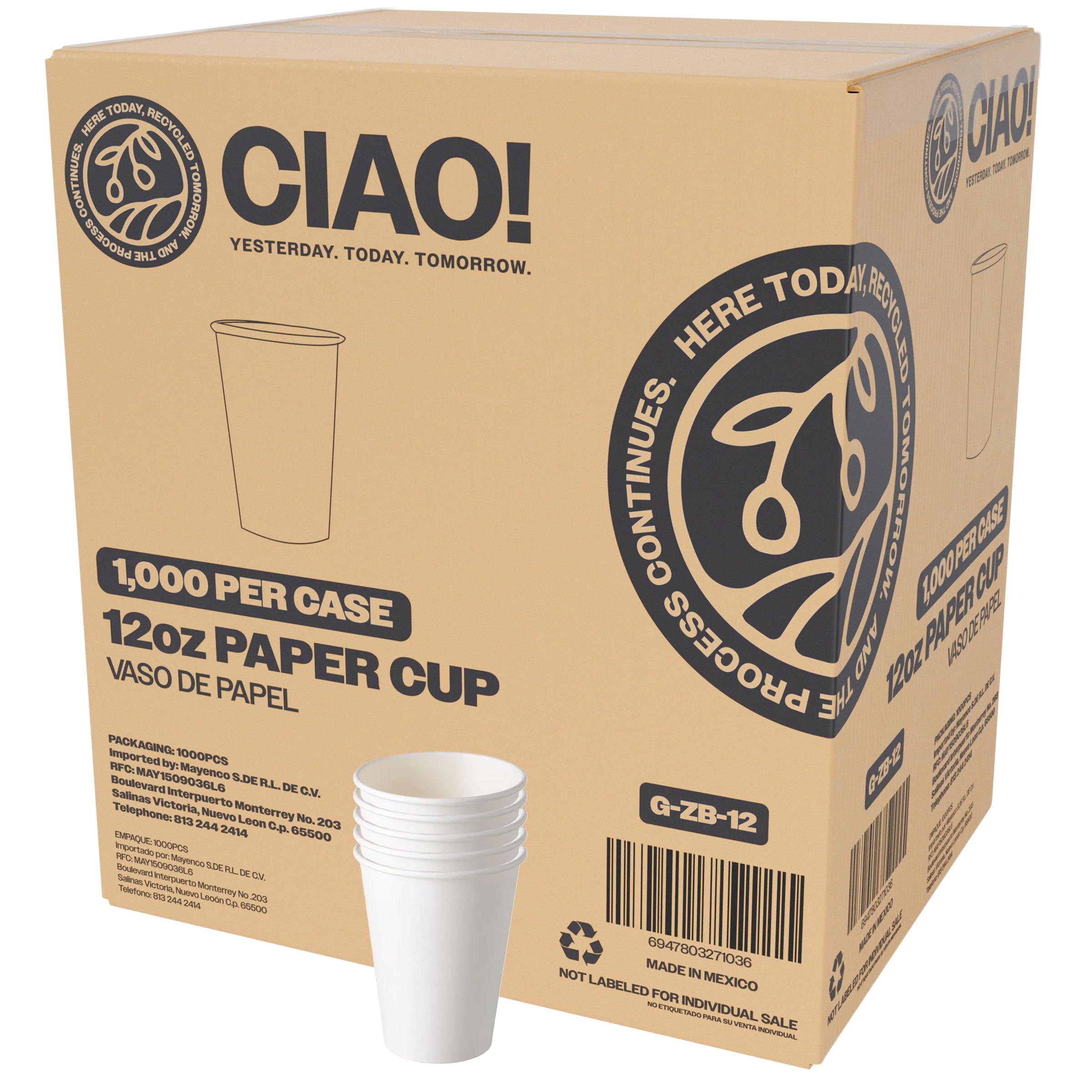 1000 Count 12oz White Paper Coffee Cups, Disposable Hot Drink ...