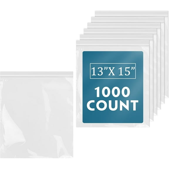 - 1000 Count - 13" x 15" Clear Reclosable Zip Plastic Poly Bags - 2 Gallon Zip Bags for Clothing, T-Shirts, Pants