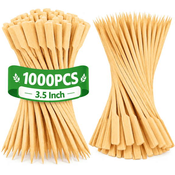 1000 Count 3.5 Inch Bamboo Cocktail Picks, Flat Paddle Wooden Appetizer Skewers for Fruit, Sandwiches, Charcuterie Boards, Desserts and Party Foods