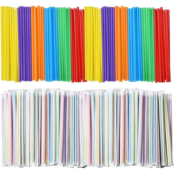 1000 Count Assorted Colored Plastic Disposable Drinking Straws, Individually Wrapped Straight Party Straws - 7.75" x 0.23"