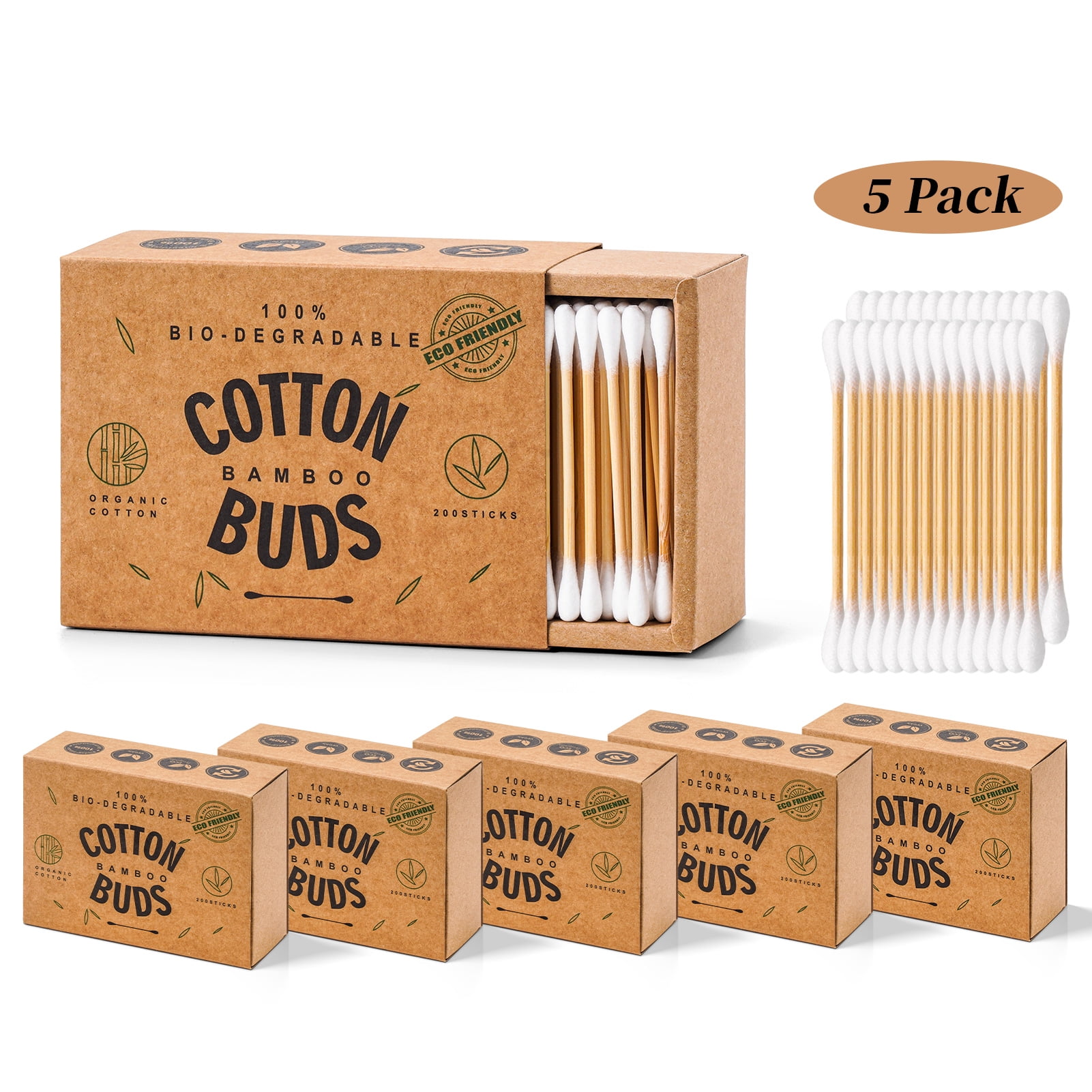 1000 Count Bamboo Cotton Swabs, EcoFriendly Round Doubleheaded Cotton