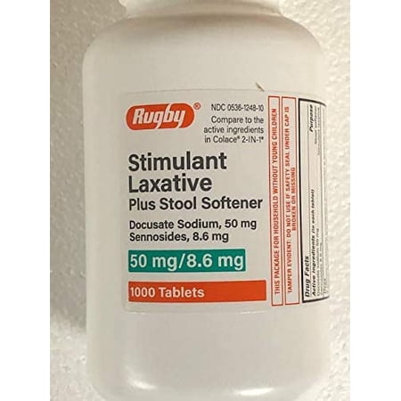 1000 Count BottleRugby® Stool Softener Plus Natural Vegetable Stimulant Laxative (DOCUSATE Sodium 50MG & Senna 8.6MG)