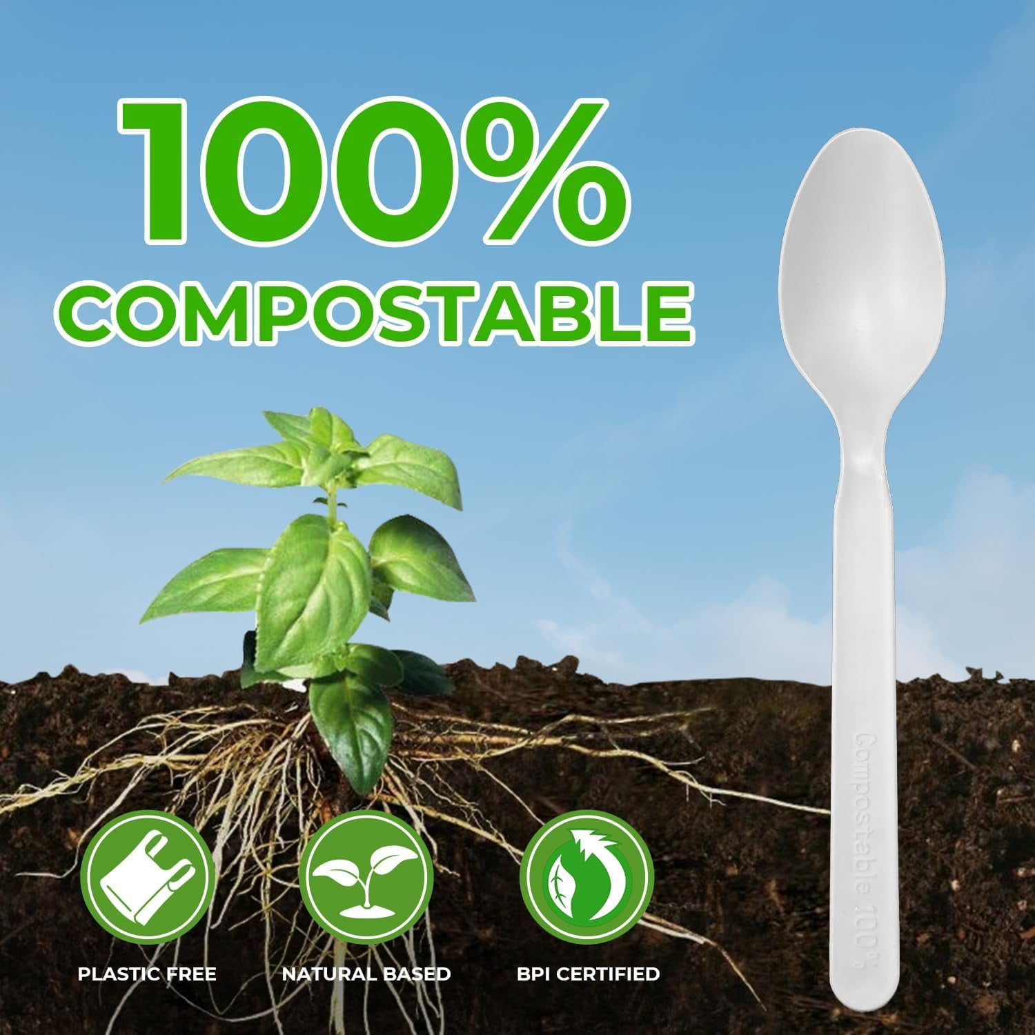 [1000 Count] Compostable Spoons Disposable Spoon Bulk Silverware Bulk ...