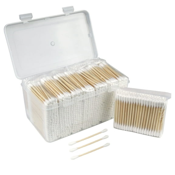 1000 Count Cotton Swabs In A Storage Box, Double Tips Bamboo Cotton Swab For Ears & Makeup