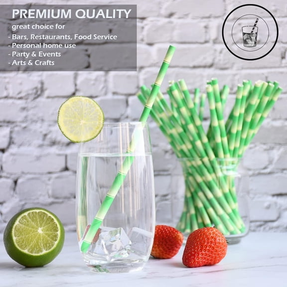 [1000 Count] Green Bamboo Paper Straws for Drinking, 7.75" x 0.24", 100% Biodegradable