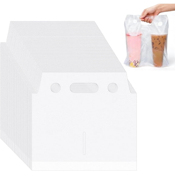 1000 Count Handle Drinking Bags 2 Cups Handle Drink Carriers Clear Plastic Packaging Poly Bags for Delivery Take Out Cup Holder Beverage Coffee Juice Mike Tea Stores, 11 x 12.2 Inch