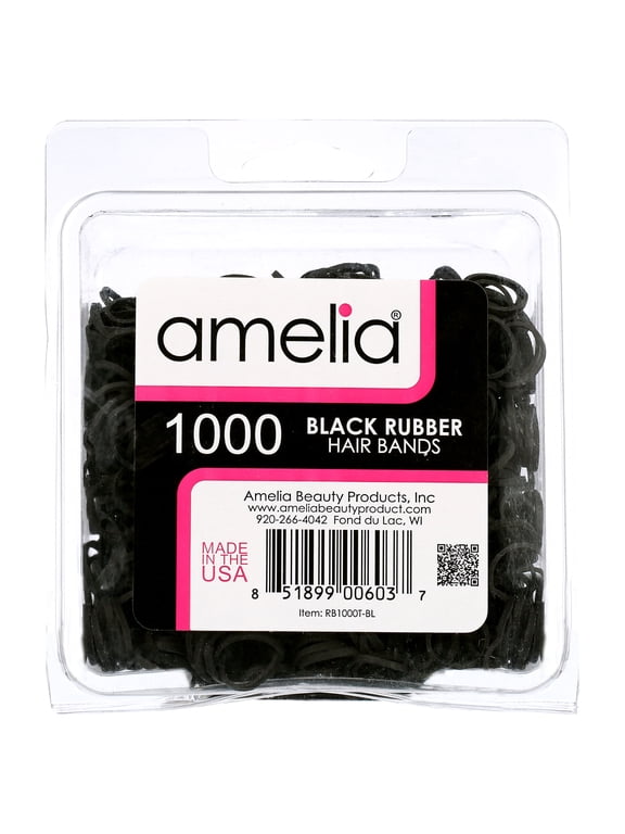 1000 Count Rubber Bands in Re-closable Container for Ponytails and Braids (Black)