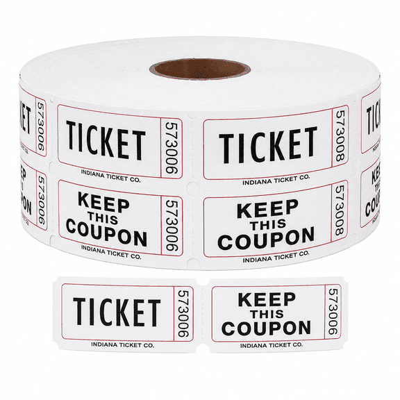 1000 Count White Double Roll Raffle Tickets, 2-Part Consecutively Numbered Tickets with Easy-Tear Perforations for 50/50 Drawings and Events