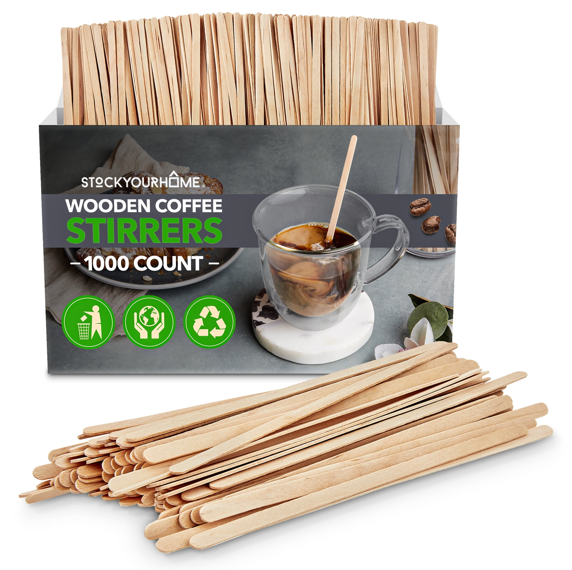 1000 Count Wooden Coffee Stir Sticks, Bulk Wood Stirrers for Coffee and Tea, Disposable Drink Stirrers for Hot Drinks, 5.5 Inch Wooden Coffee Stirrers for Home, No Plastic Stir Sticks, Stock Your Home