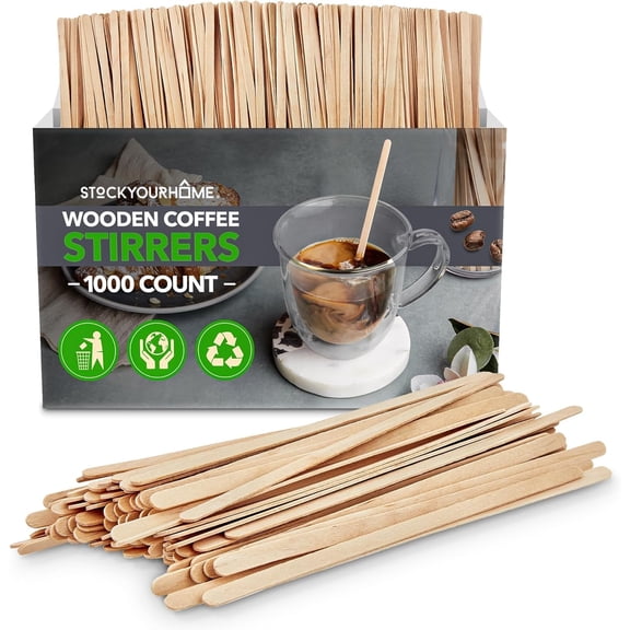 1000 Count Wooden Coffee Stir Sticks, Bulk Wood Stirrers for Coffee and Tea, Disposable Drink Stirrers for Hot Drinks, 5.5 Inch Wooden Coffee Stirrers for Home, No Plastic Stir Sticks,