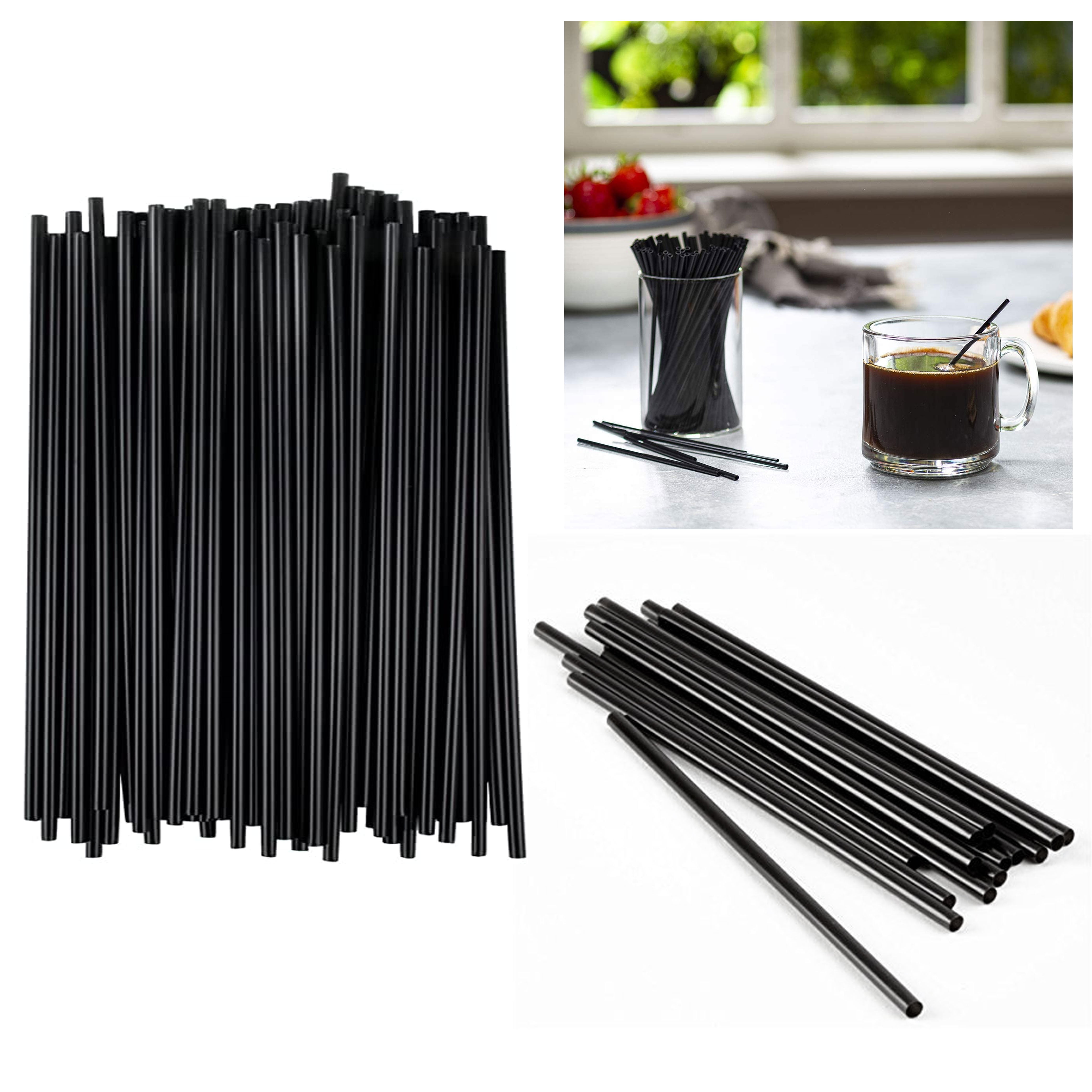 Disposable Plastic Coffee Stirrer Straw - 5 Inch Sip Stir Stick (Black,  1000)