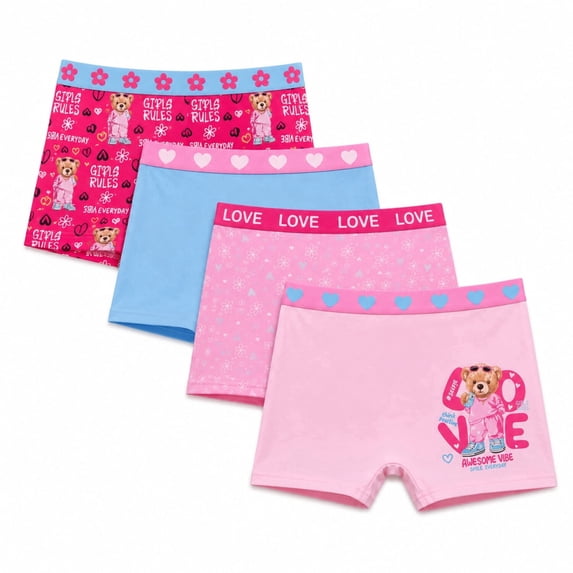 Princess Rose Girls Playshorts 4-Pack Seamless Boyshort Underwear, Full Coverage Stretch Undershorts