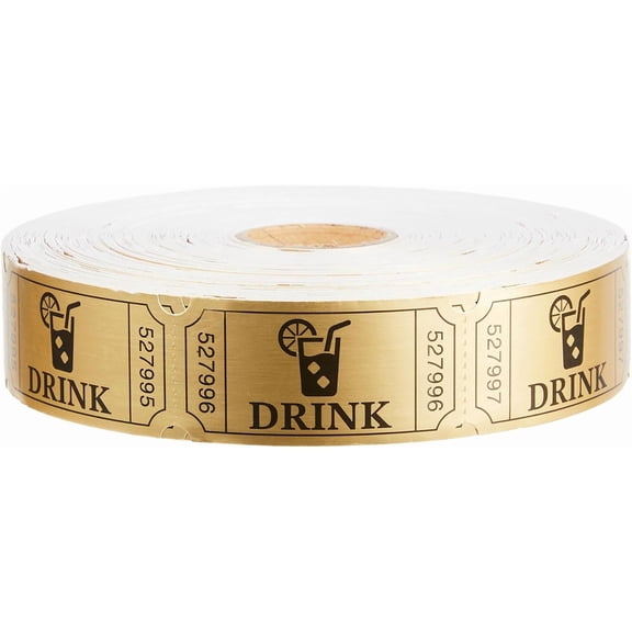 1000 Golden Raffle Tickets Single Roll Drink Tickets for Events, Classroom , Carnivals, Family , Door Prizes, Entry, , Auction, Metallic Foil Tickets