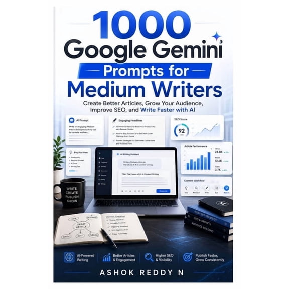 1000 Google Gemini Prompts for Medium Writers: Create Better Articles, Grow Your Audience, Improve SEO, and Write Faster, (Paperback)