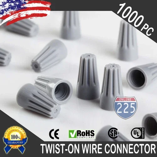 1000 Gray Twist-On Wire Connector Connection Nuts 22-16 Gauge Barrel Screw Us