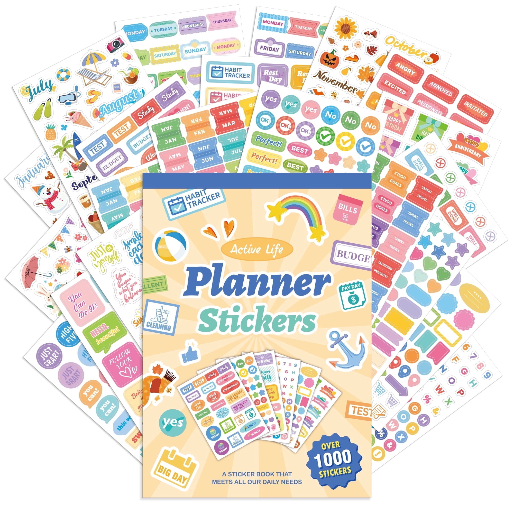 1000+ Holiday Seasonal Daily Monthly Planner Stickers for Women Men - Scrapbooking Supplies 24 Pages Sticker Book for Calendar Vision Board