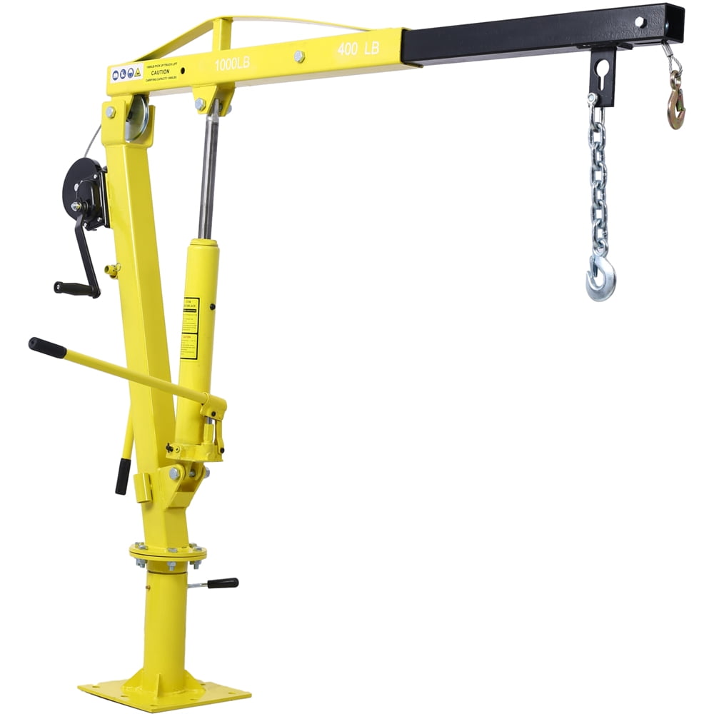 1000 LB Truck Crane – Heavy-Duty Hydraulic Pickup Truck Bed Hoist with Hand Winch, 360° Swivel Jib Crane, 44.5" to 59" Boom Extension, Portable Engine Lifting Hoist for Trailers & Garages