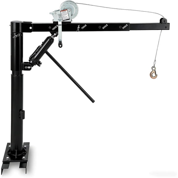 1000 LBS Pickup Truck Bed Crane Hydraulic Hoist with Manual Winch 360 Swivel 4 Position Boom Heavy Duty for Industrial Lifting Use Black
