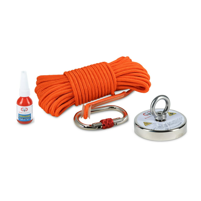 1000 LBS Pulling Force Round Neodymium Magnet Fishing Bundle - includes 65  ft 1/4rope and threadlocker 