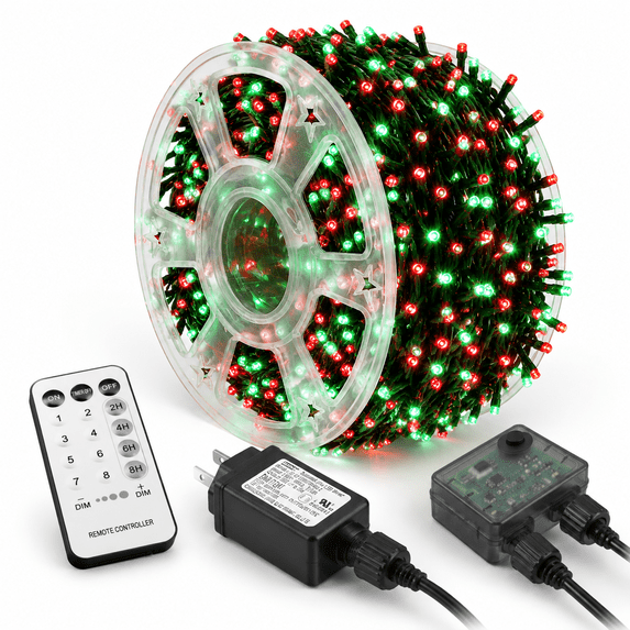 1000 LED Red & Green Christmas Fairy String Lights, 328ft Extra Long ...