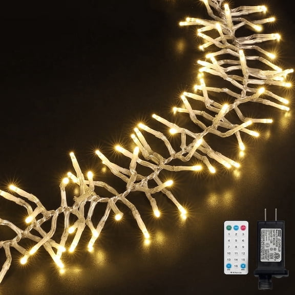 1000 LED Warm White Firecracker Lights, Christmas Cluster Lights, Remote & Timer, 16 Modes, Waterproof Plug-in Lights