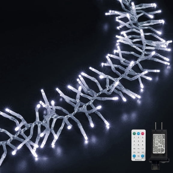 1000 LED White Firecracker Lights, Christmas Cluster Lights, Remote & Timer, 16 Modes, Waterproof Plug-in Lights