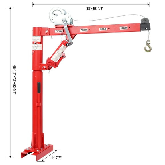 1000 Lbs Pickup Truck Crane With Manual Winch, Four Capacity for 500 lbs/600 lbs/700 lbs/1000 lbs,Heavy Duty Lifting for Factory, Warehouse, Construction,