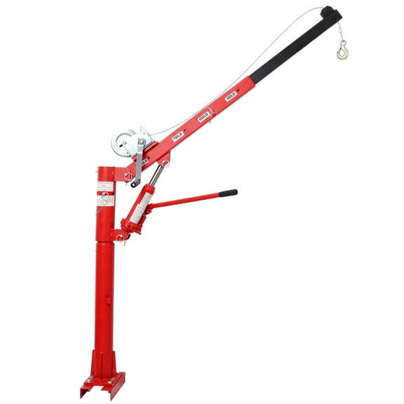 LuckyNote 1000 LBS Pickup Truck Crane with Manual Winch, Adjustable Boom & 360 Swivel for Heavy Duty Lifting, Red