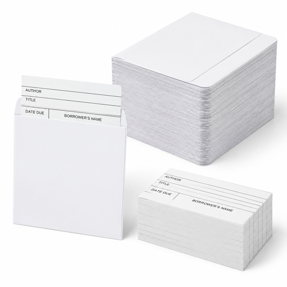1000 Library Card Pockets and Checkout Cards Set, Self-Adhesive Adhesive Pockets for Book Organization