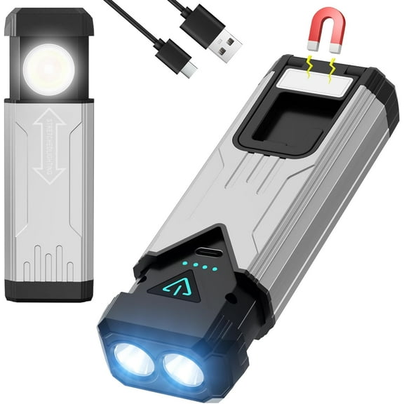 1000 Lm USB C Rechargeable LED Flashlight with Magnetic Base & COB Work Light IP44 Waterproof, 8 Modes for Car Repair, Camping, Emergency, Home Use