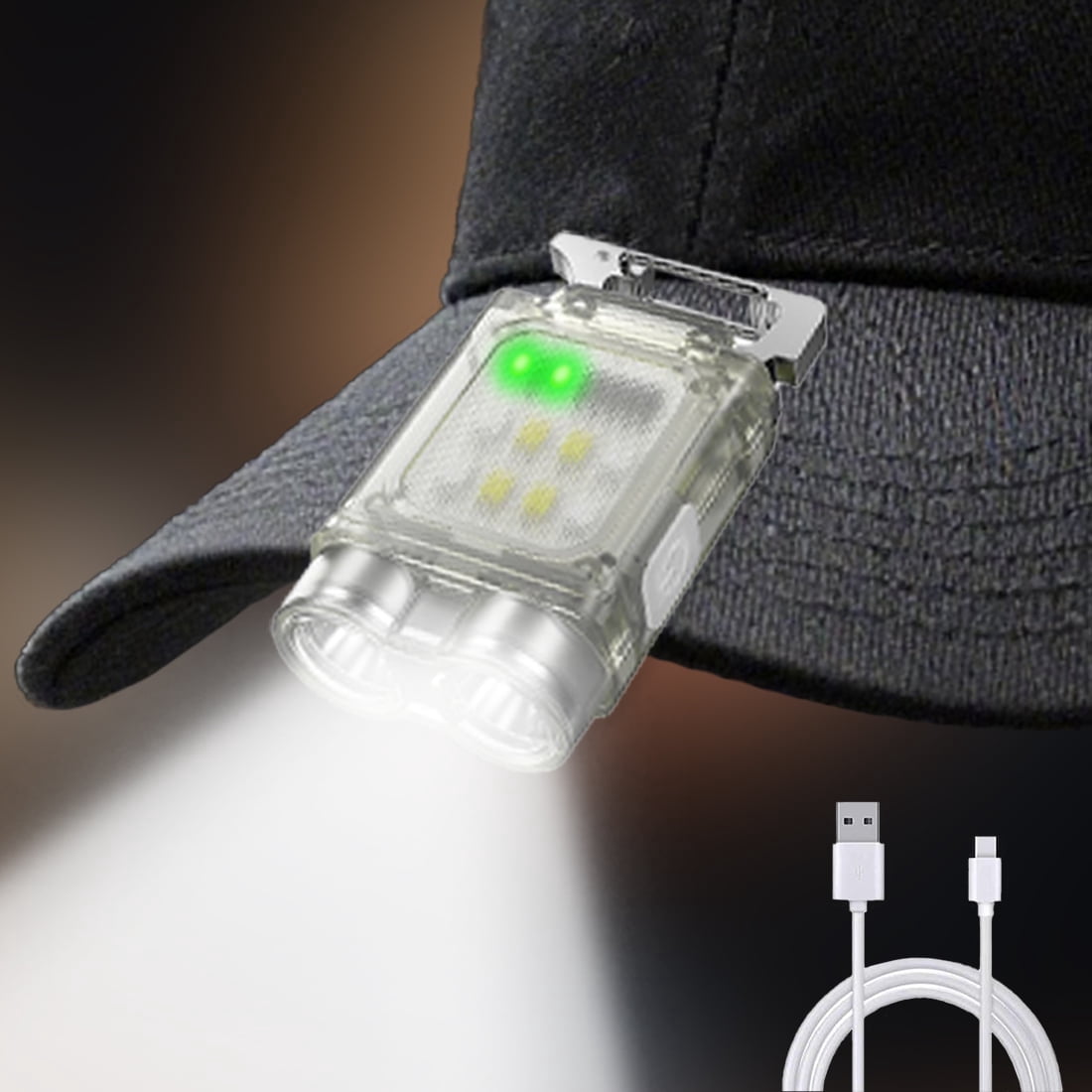 LETOUR 1000 Lumen Mini LED Headlamp IPX5 Waterproof, Keychain Light, Type-c Rechargeable Bottle Opener & Hat Clip 500mAh for Camping, Fishing, Hiking (Hands-Free, Fluorescent, Portable)
